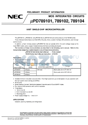 UPD789102CT-XXX datasheet - 8-bit single chip microcontroller