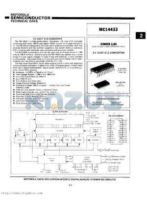 MC14433P datasheet - 3 1/2 digit A/D converter