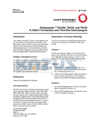 T8100A-SC-DB datasheet - H.100/H.110 interface and time-slot interchanger