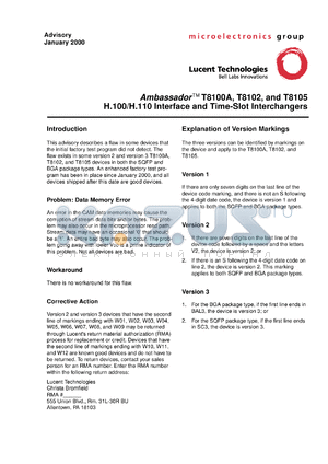 T8100A-SC3-DB datasheet - H.100/H.110 interface and time-slot interchanger
