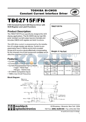 TB62715F datasheet - 8 bit constant current LED source driver with shift register and latch functions.