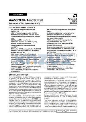 AM53CF96KC/W datasheet - Enchanced SCSI-2 controller (ESC)