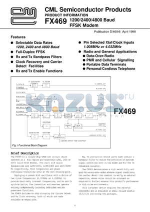 FX469DW datasheet - 1200/2400/4800 baud FFSK modem