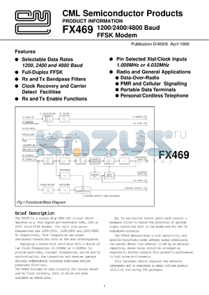 FX469LG datasheet - 1200/2400/4800 baud FFSK modem