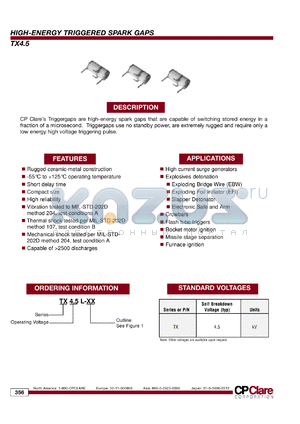 TX4.5L-02 datasheet - 4.5 KV High-energy triggered spark gap