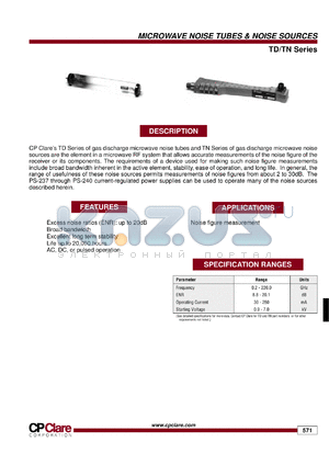 TD-126 datasheet - 1.5 KV microwave noise tube and noise source