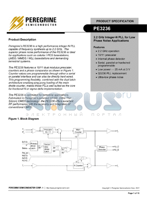 PE3236-21 datasheet - 2.2 GHz integer-N PLL for low phase noise applications