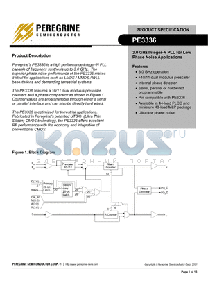 PE3336-00 datasheet - 3.0 GHz integer-N PLL for low phase noise applications