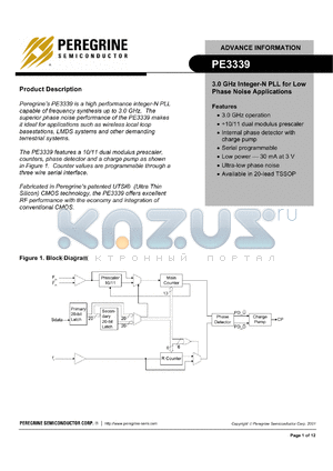PE3339-11 datasheet - 3.0 GHz integer-N PLL for low phase noise applications