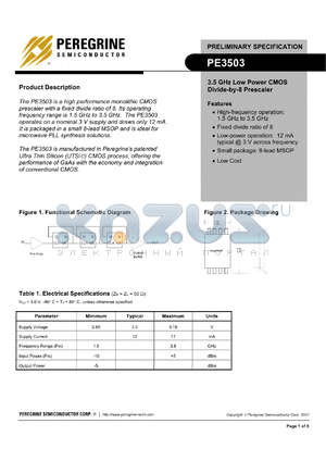 PE3503-00 datasheet - 3.5 GHz low power CMOS divide-by-8 prescaler