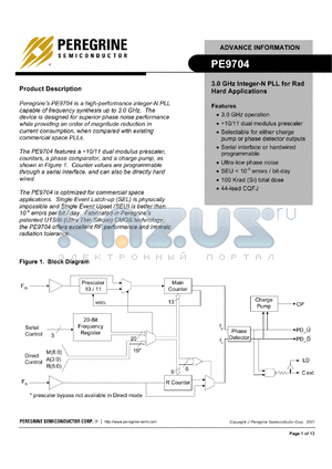 PE9704-01 datasheet - 3.0 GHz integer-N PLL for RAD-hard applications