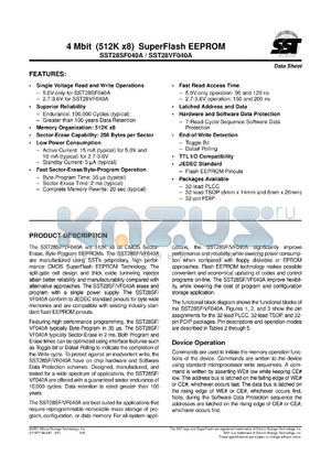 SST28SF040A-10-4C-WH datasheet - 4 Mbit (512K x 8) super-flash EEPROM