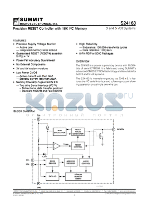 S24163P2.7 datasheet - Precision RESET controller with 16K I2C memory