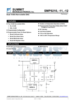 SMP9211G datasheet - Dual 10-bit nonvolalite DAC