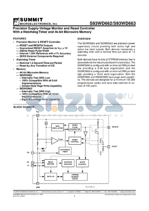 S93WD662P-A datasheet - Precision supply-voltage monitor and reset controller with a watchdog timer and 4k-bit microwire memory