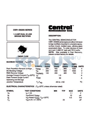 CBR10D040S datasheet - 400 V, Dual in line bridge rectifier