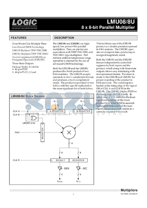 LMU08JC50 datasheet - 8 x 8-bit parallel multiplier. Speed 50ns