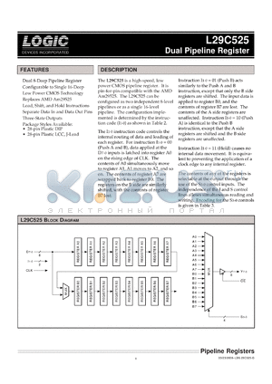 L29C525PC15 datasheet - Dual pipeline register. Speed 15ns