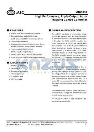 AIC1341-CS datasheet - High performance, tripple-output, auto-tracking combo controller