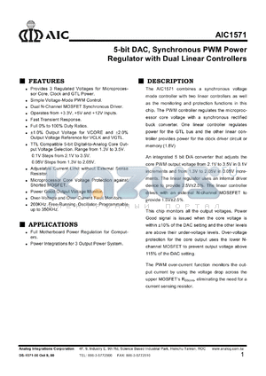 AIC1571-CS datasheet - 5-bit DAC, synchronous PWM power regulator with dual linear controllers