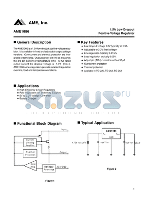 AME1086ACSS datasheet - 1.5A low dropout positive voltage regulator