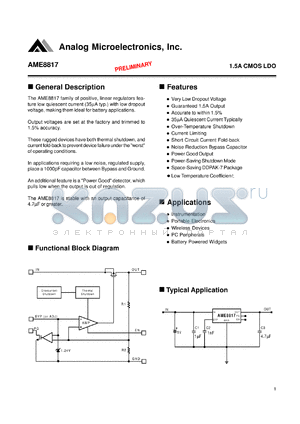 AME8817AEDZADJ datasheet - Output voltage: adj; 1.5A CMOS LDO
