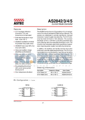 AS2842N datasheet - Current mode controller