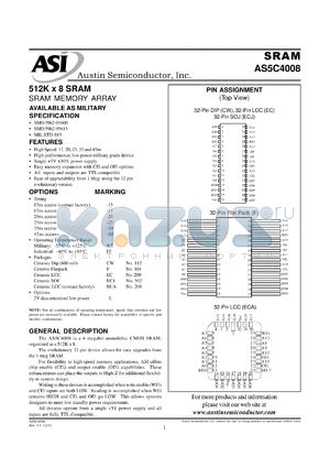 AS5C4008EC-14L/XT datasheet - 512K x 8 SRAM memory array