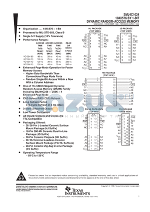 SMJ4C1024-80 datasheet - 1048576 by 1-bit dynamic random-access memory