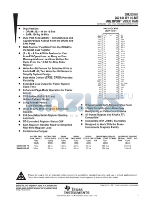 SMJ55161-80 datasheet - 262144 by 16-bit multiport video RAM