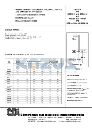 DSB1A70 datasheet - 70 volt (working peak reverse voltage), 1 AMP schottky barrier rectifier