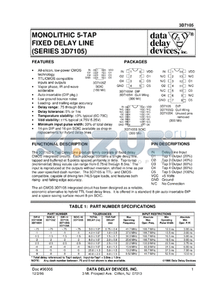 3D7105Z-0.75 datasheet - Delay 0.75 +/-0.4 ns, monolithic 5-TAP  fixed delay line