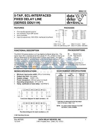 DDU11H-20 datasheet - 5-TAP, ECL-interfaced fixed delay line