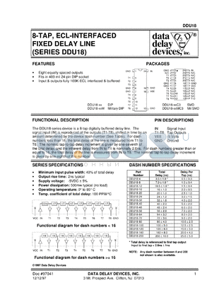 DDU18-12 datasheet - 8-TAP, ECL-interfaced fixed delay line