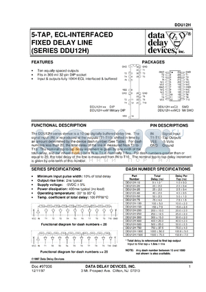 DDU18-64 datasheet - 8-TAP, ECL-interfaced fixed delay line