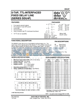 DDU4F-5006 datasheet - 5-TAP, TTL-interfaced fixed delay line