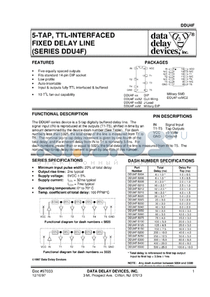 DDU4F-5040MC2 datasheet - 5-TAP, TTL-interfaced fixed delay line