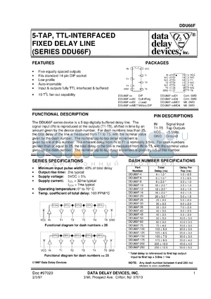 DDU66F-200MD4 datasheet - Total delay 200+/-10 ns,5-TAP, TTL-interfaced fixed delay line