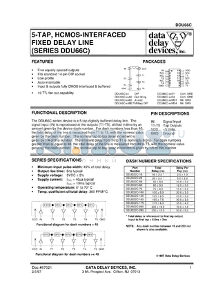 DDU66C-100A2 datasheet - Total delay 100 +/-5 ns,5-TAP, HCMOS-interfaced fixed delay line