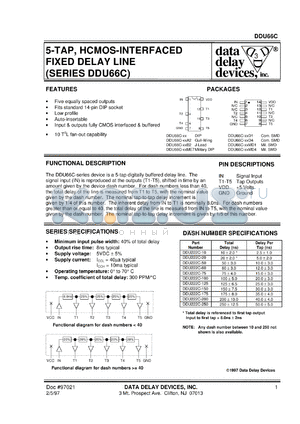 DDU66C-250 datasheet - Total delay 250 +/-12.5 ns,5-TAP, HCMOS-interfaced fixed delay line