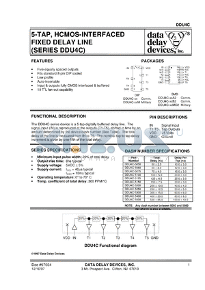 DDU4C-5050 datasheet - Total delay 50 +/-2.5 ns,5-TAP, HCMOS-interfaced fixed delay line