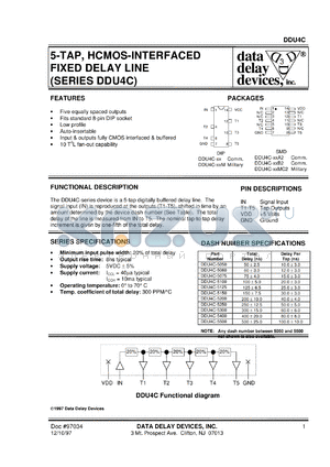 DDU4C-5060 datasheet - Total delay 60 +/-3 ns,5-TAP, HCMOS-interfaced fixed delay line