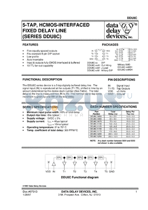DDU8C-5050MD4 datasheet - Total delay 50 +/-2.5 ns, 5-TAP, HCMOS-interfaced fixed delay line