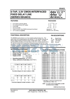 DDU8C3-5050A1 datasheet - Total delay 50 +/-2.5 ns, 5-TAP, 3.3V CMOS-interfaced fixed delay line