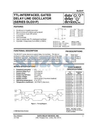 DLO31F-9MD1 datasheet - Frequency 9 +/-0.18 MHz, TTL-interfaced, gated delay line oscillator