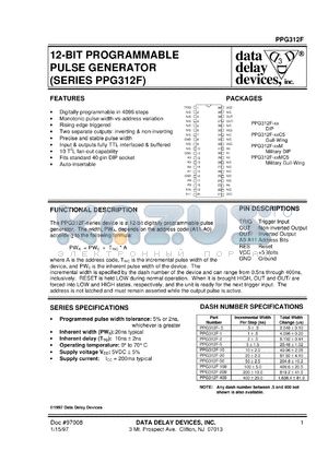 PPG312F-0.5MC5 datasheet - 0.5 +/-0.3 ns, 12-BIT, programmable pulse generator