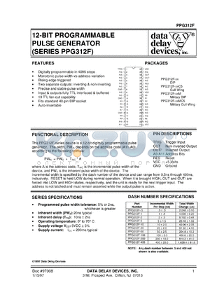 PPG312F-5M datasheet - 5 +/-1.5 ns, 12-BIT, programmable pulse generator