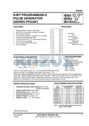 PPG38F-0.5 datasheet - 0.5 +/-0.3 ns, 8-BIT, programmable pulse generator