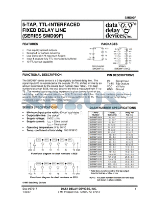 SMD99F-5010MC2 datasheet - 10 +/-2 ns, 5-TAP, TTL-interfaced fixed delay line