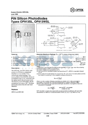 OP913WSL datasheet - PIN silicon photodiode